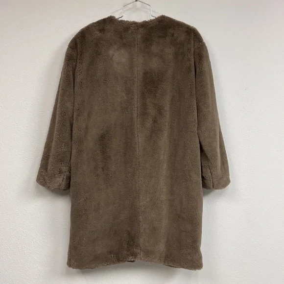 niko and.. Faux Fur long teddy bear coat brown oversized collarless size L EUC - Picture 7 of 11